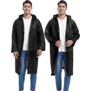 Reusable Rain Ponchos Adults 2 Pack EVA Hooded Sleeved Emergency Raincoat